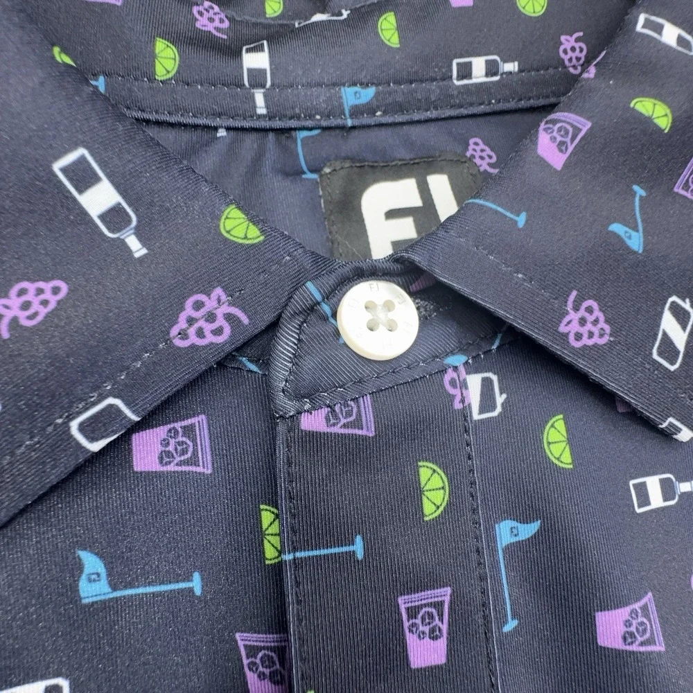 FootJoy FJ Polo Mens Medium Blue Purple Wine Pattern Golf Performance